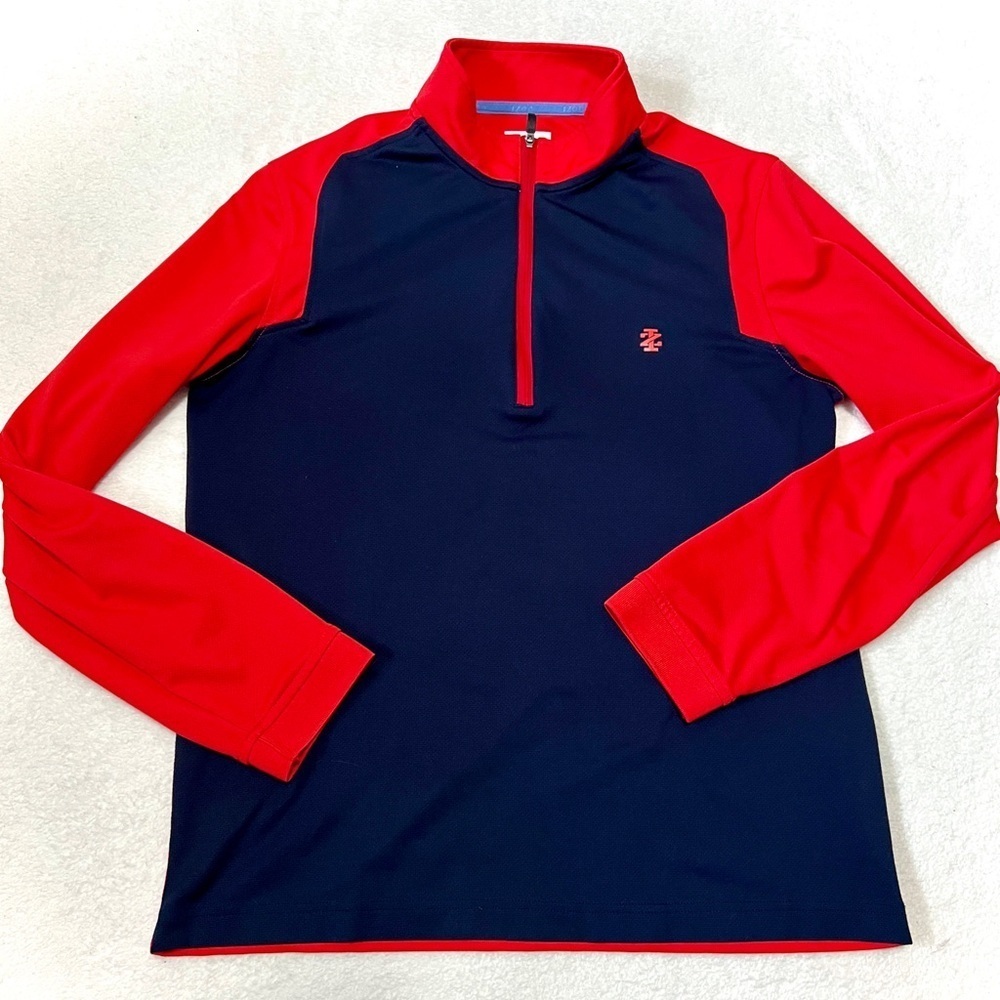 IZOD Golf Men's Red/Navy Lightweight Quarter Zip - Medium